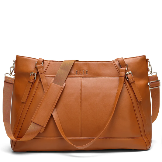 ELLE Leisure Luxe 33L Vegan Leather Weekender Tote Bag Brown