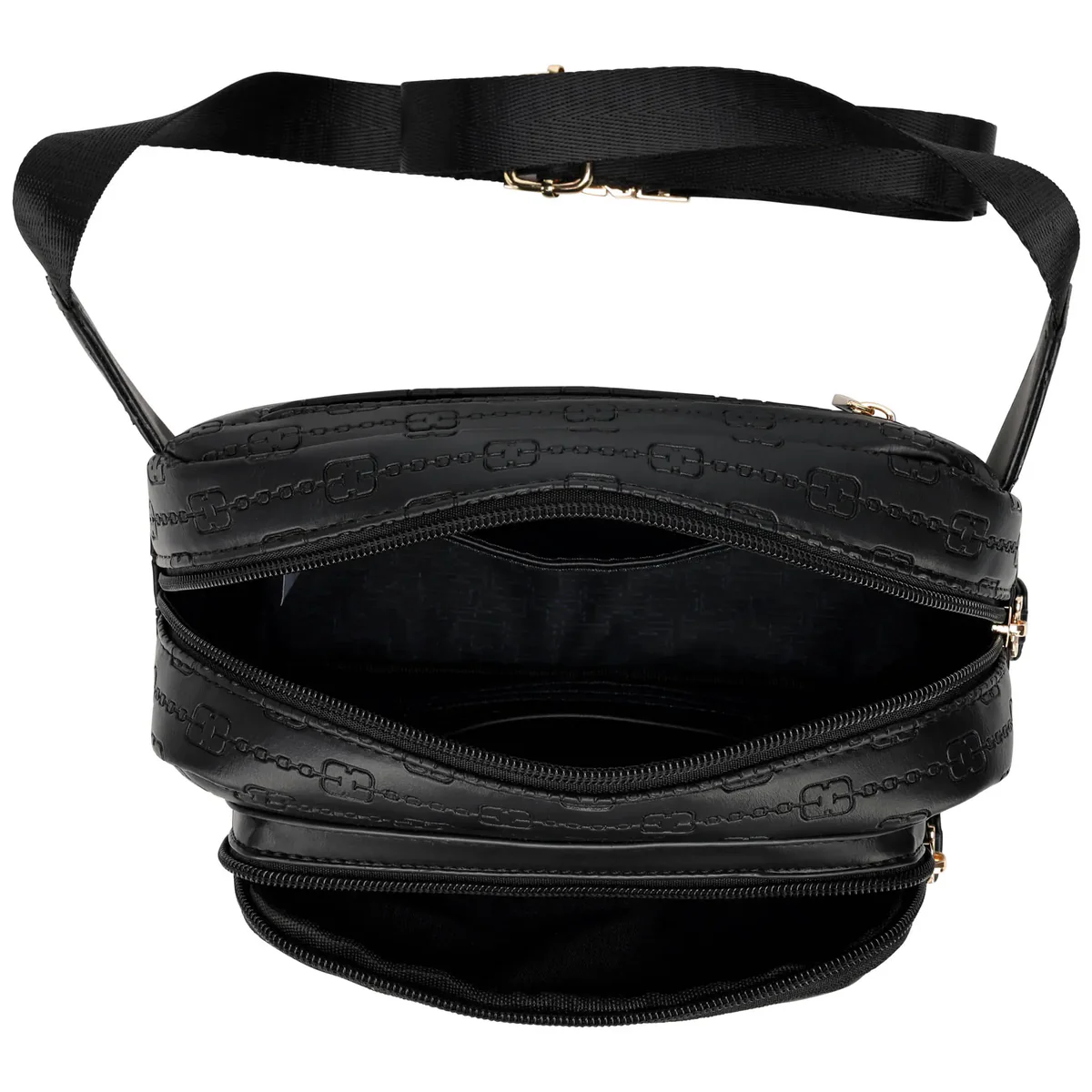 ELLE Eleganza 1.6L Vegan Leather Monogram Crossbody Belt Bag Black