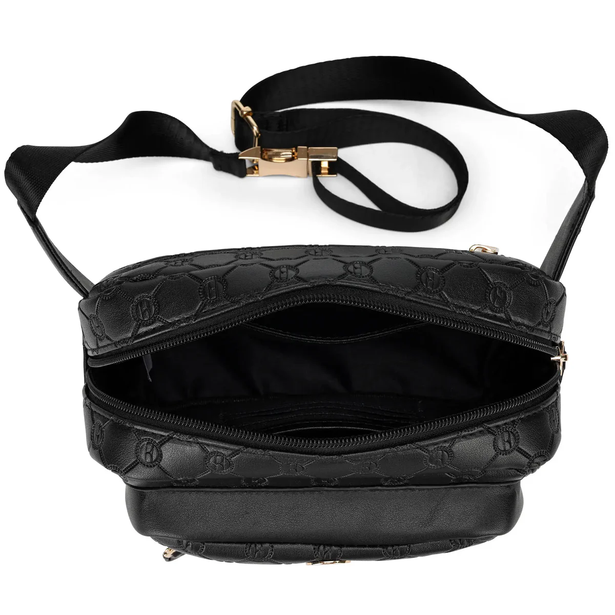 ELLE Eleganza 1.6L Vegan Leather Monogram Crossbody Bag Black