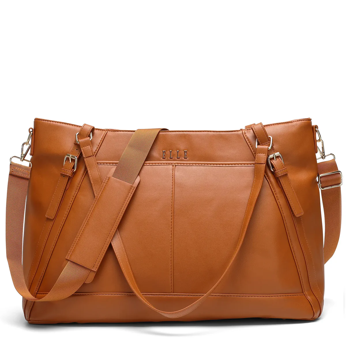 ELLE Leisure Luxe 33L Vegan Leather Weekender Tote Bag Brown