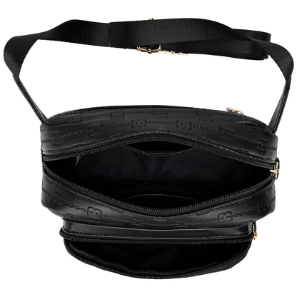 ELLE Eleganza 1.6L Vegan Leather Monogram Crossbody Belt Bag Black