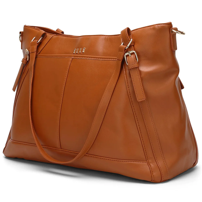 ELLE Leisure Luxe 33L Vegan Leather Weekender Tote Bag Brown