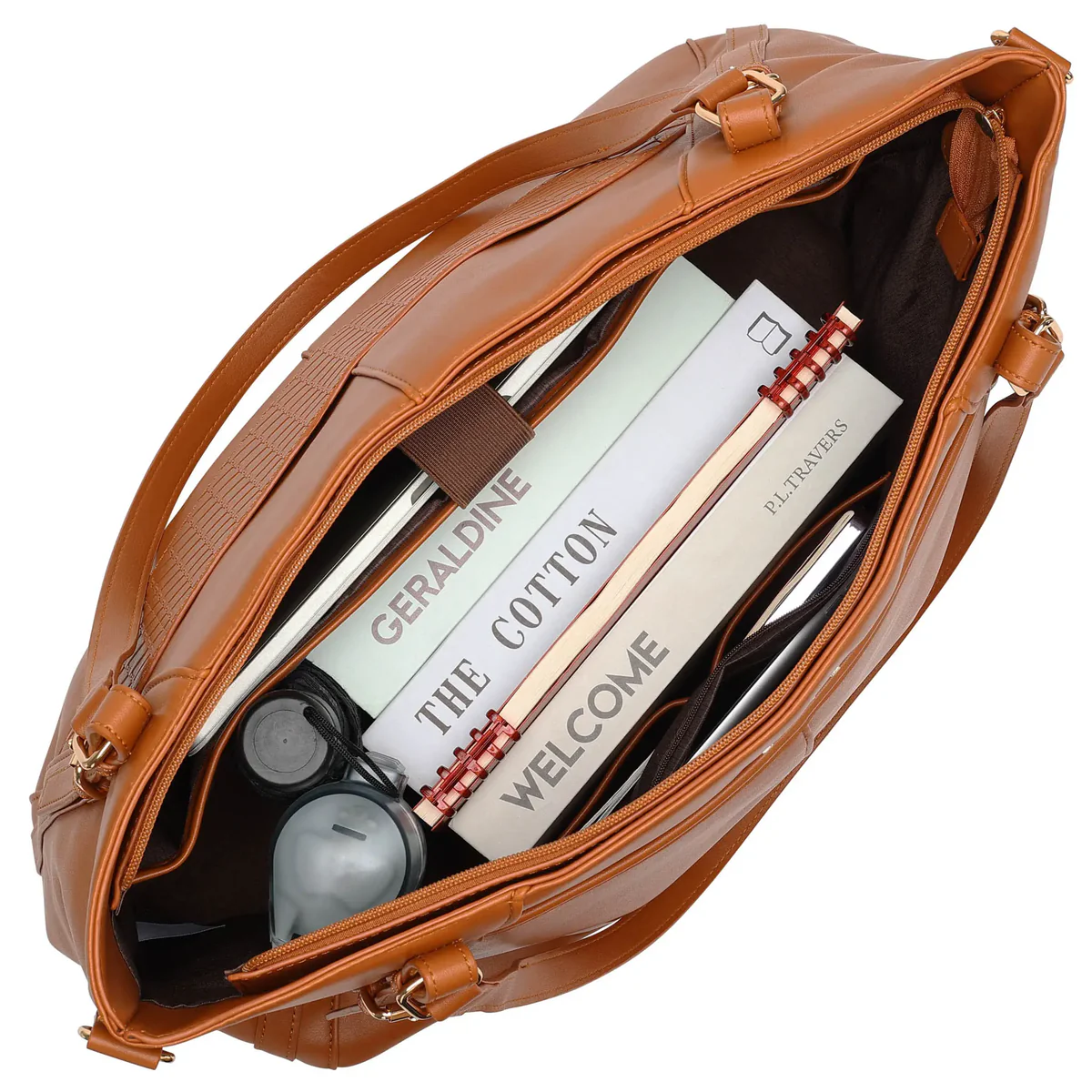 ELLE Leisure Luxe 33L Vegan Leather Weekender Tote Bag Brown