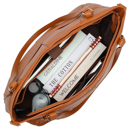 ELLE Leisure Luxe 33L Vegan Leather Weekender Tote Bag Brown