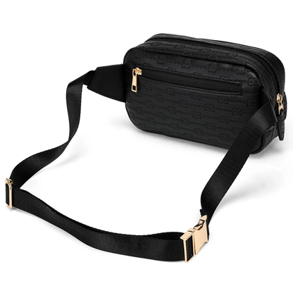 ELLE Eleganza 1.6L Vegan Leather Monogram Crossbody Belt Bag Black