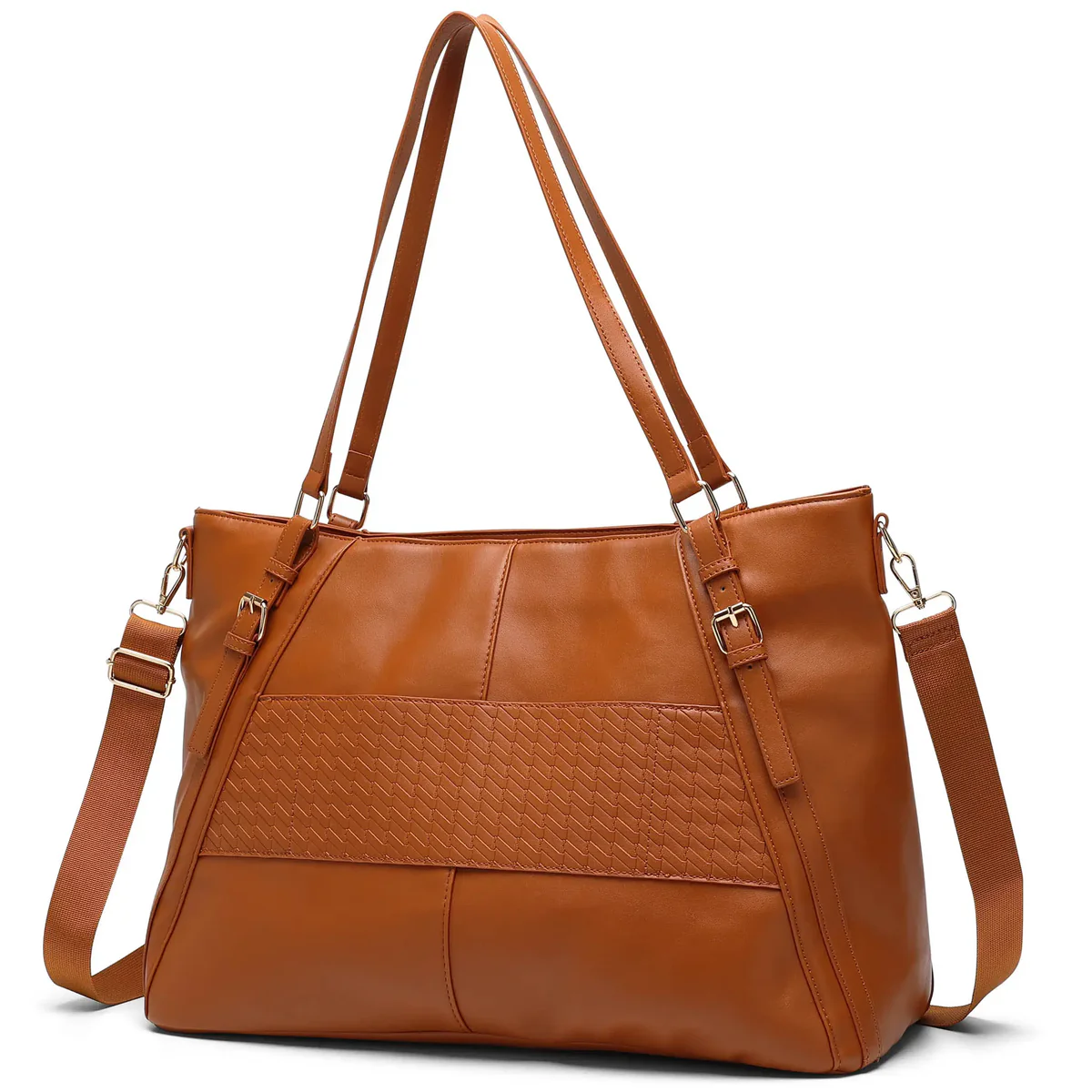 ELLE Leisure Luxe 33L Vegan Leather Weekender Tote Bag Brown