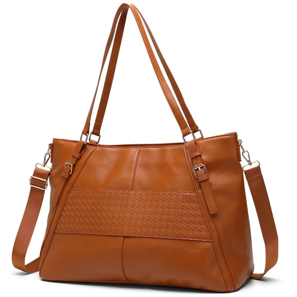 ELLE Leisure Luxe 33L Vegan Leather Weekender Tote Bag Brown