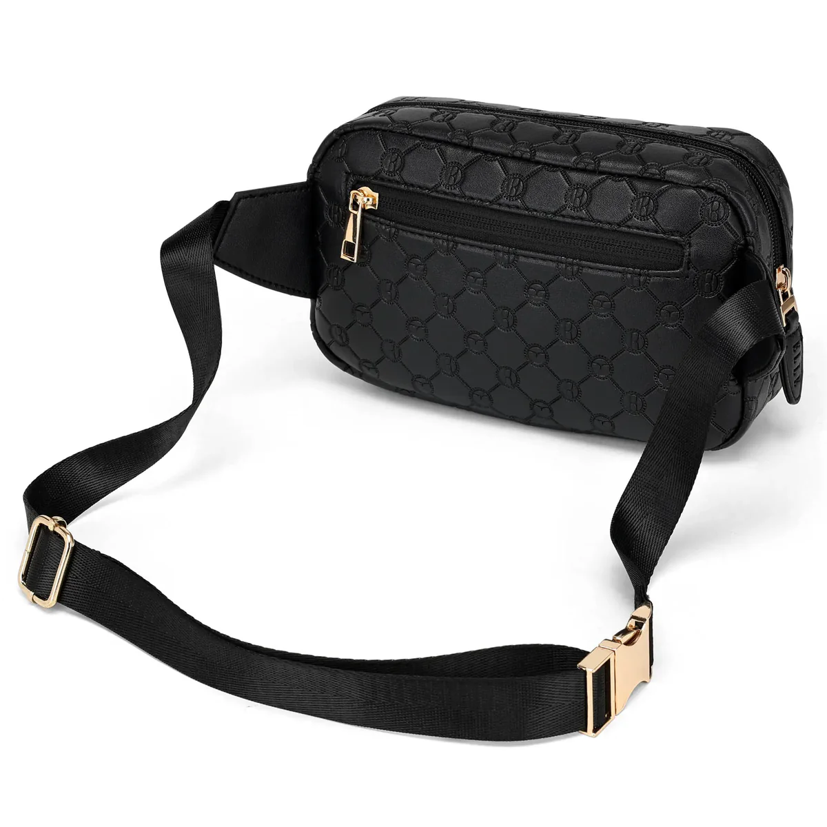 ELLE Eleganza 1.6L Vegan Leather Monogram Crossbody Bag Black