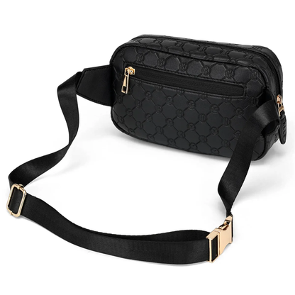 ELLE Eleganza 1.6L Vegan Leather Monogram Crossbody Bag Black